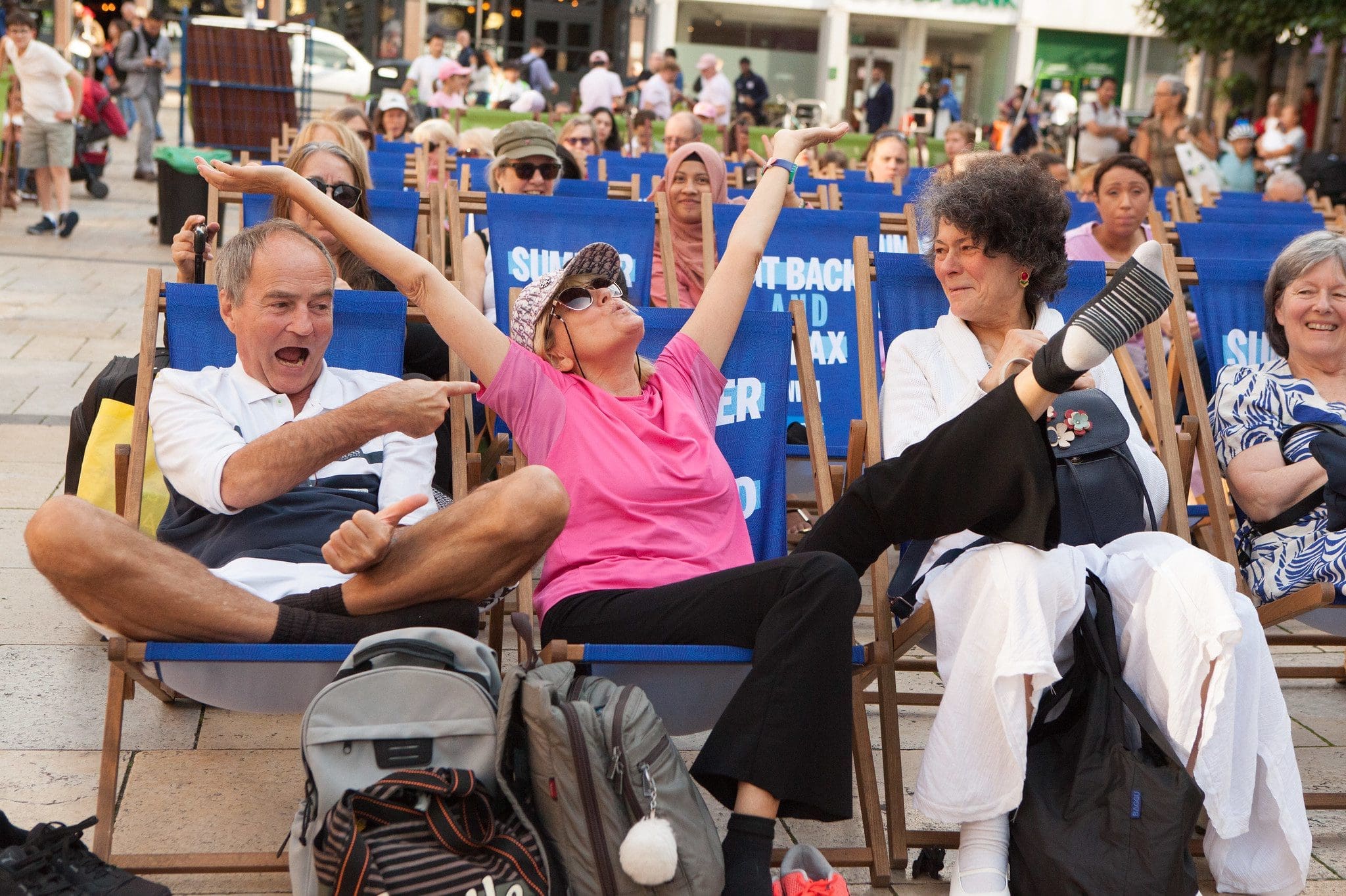 Watching the screen from dekchairs