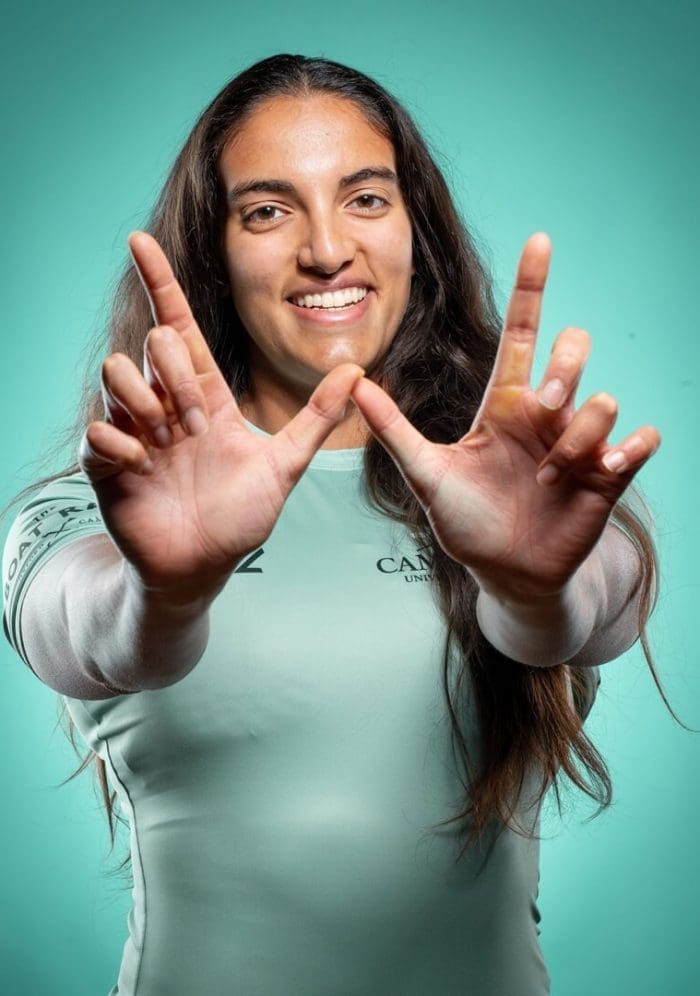 CUBC athlete in light blue top having fun