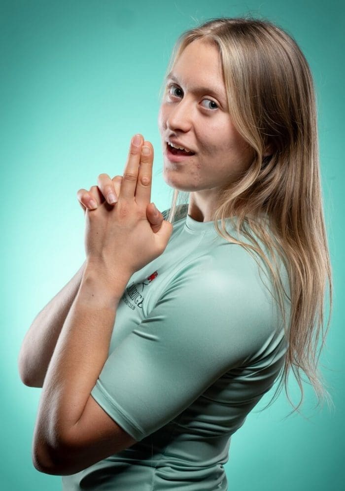 CUBC athlete in light blue top having fun