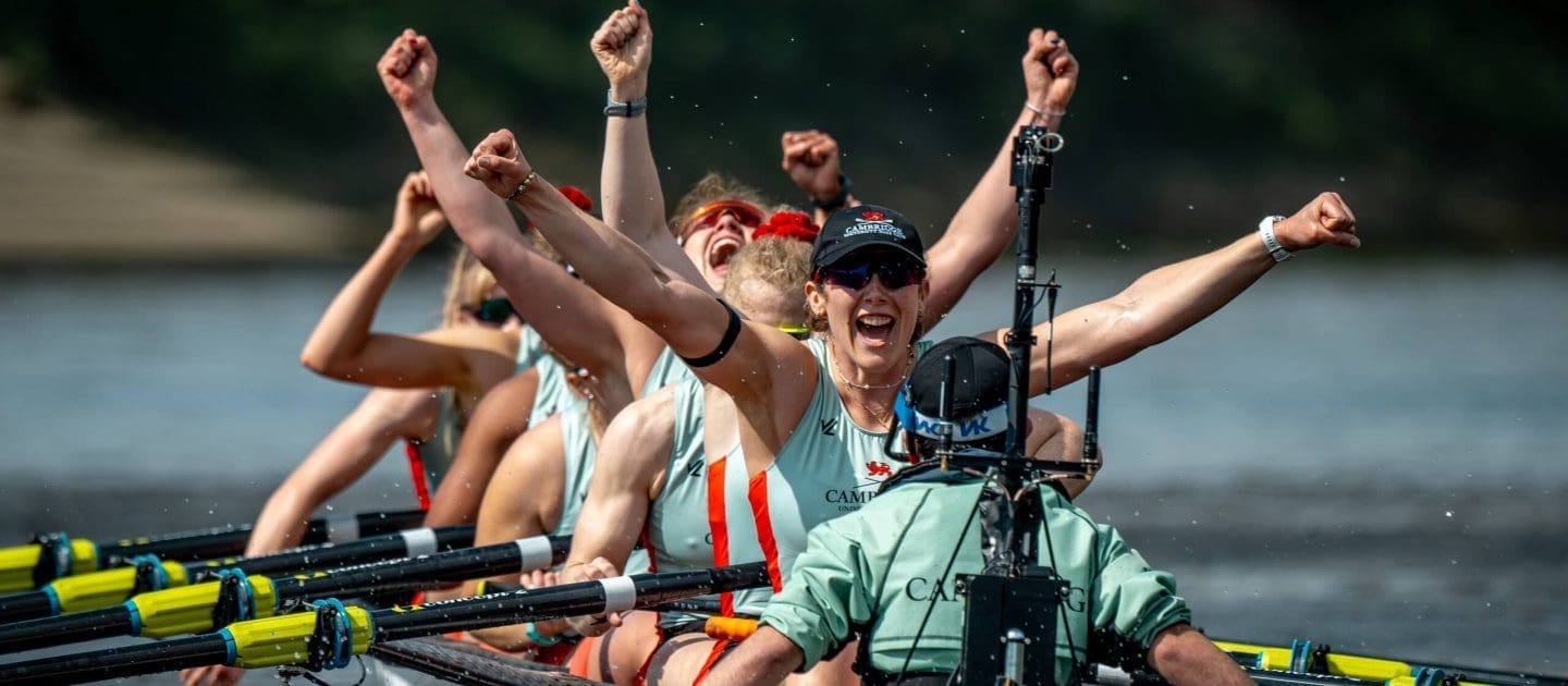 CUBC women celebrating after crossing finish line