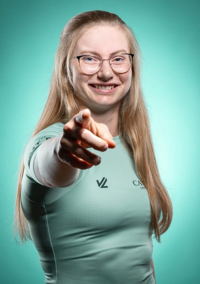 CUBC athlete in light blue top having fun