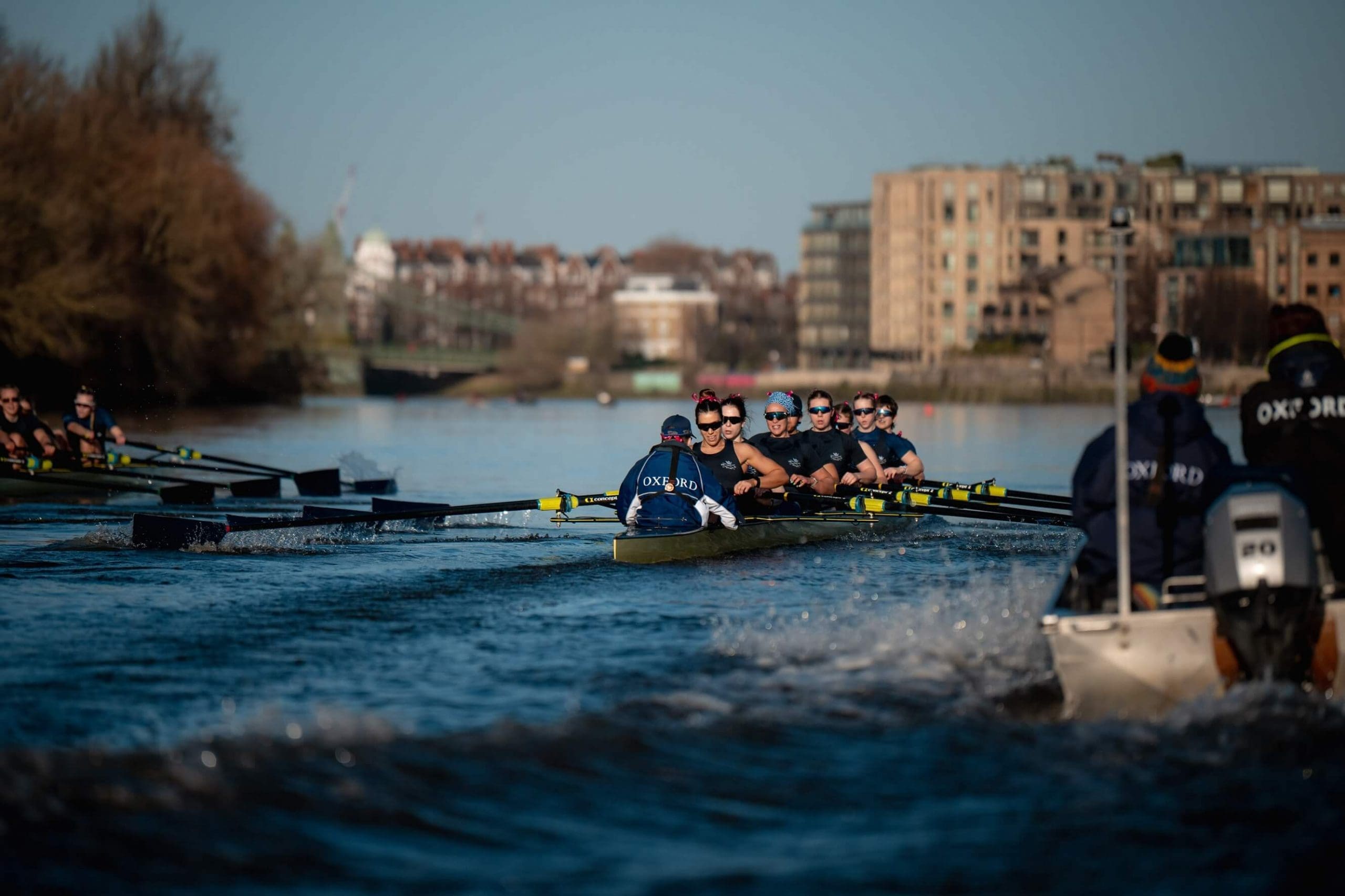 2 OUBC women's crews followed by a launch
