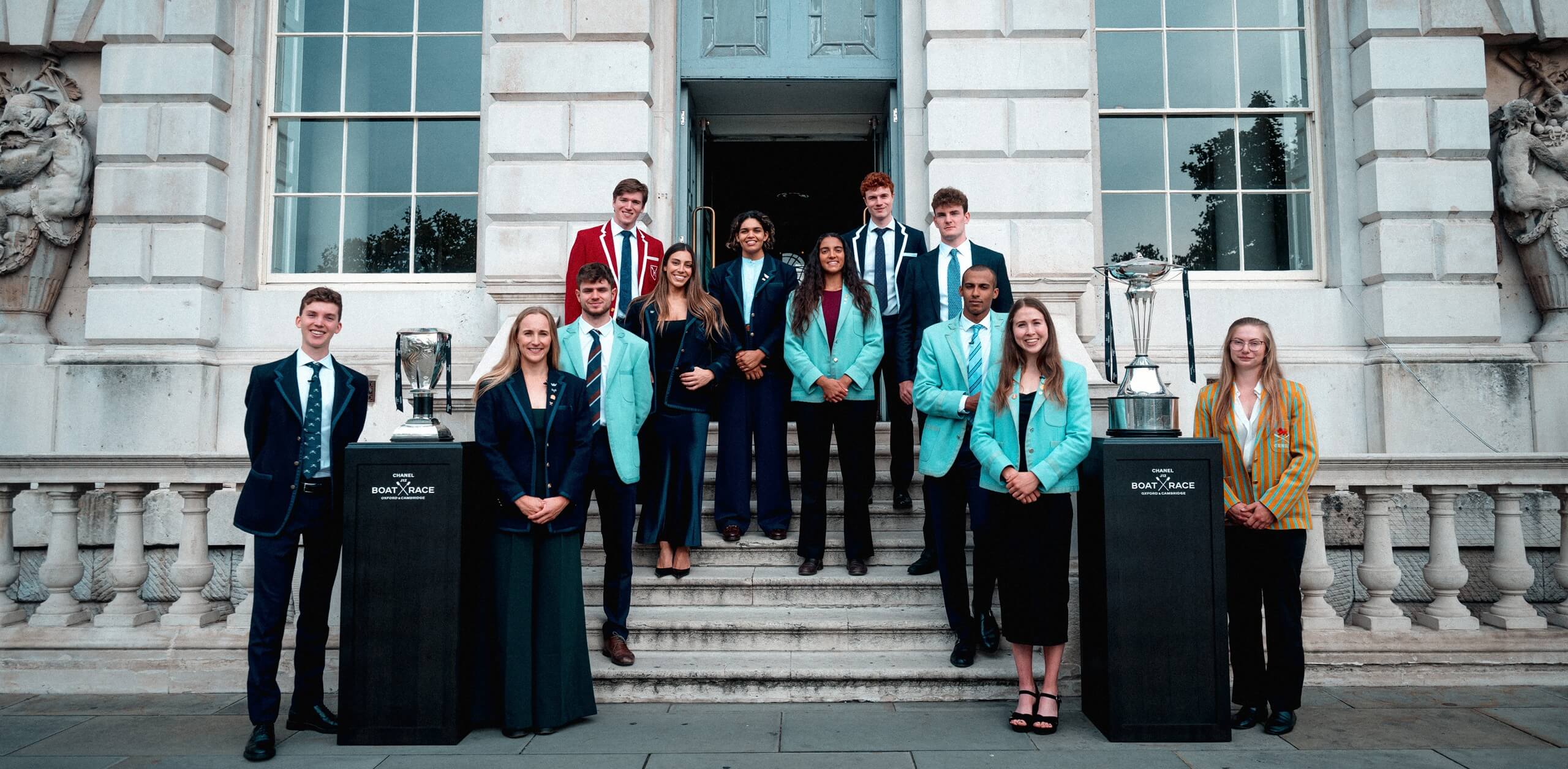 OUBC and CUBC Presidents at Somerset House with trophies