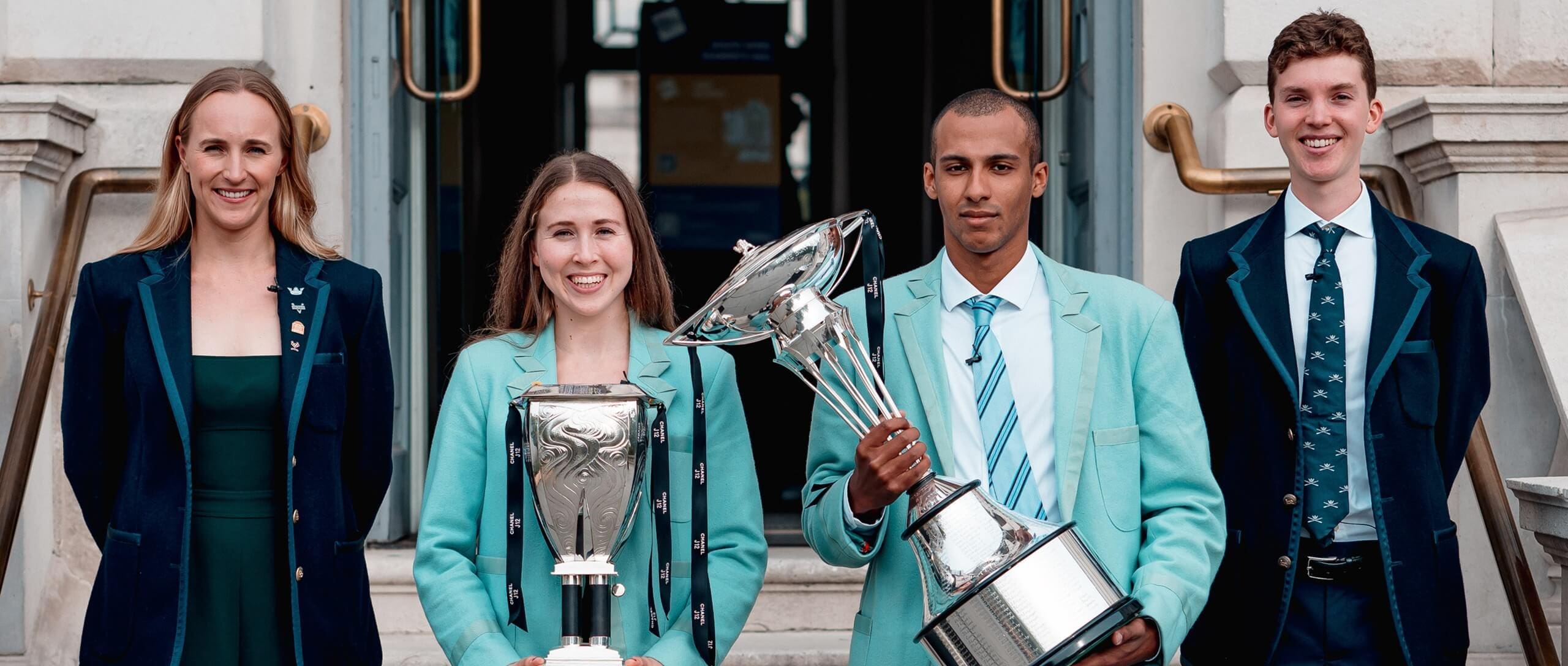 Oxford and Cambridge Men's and Women's Presidents 2026 with trophies